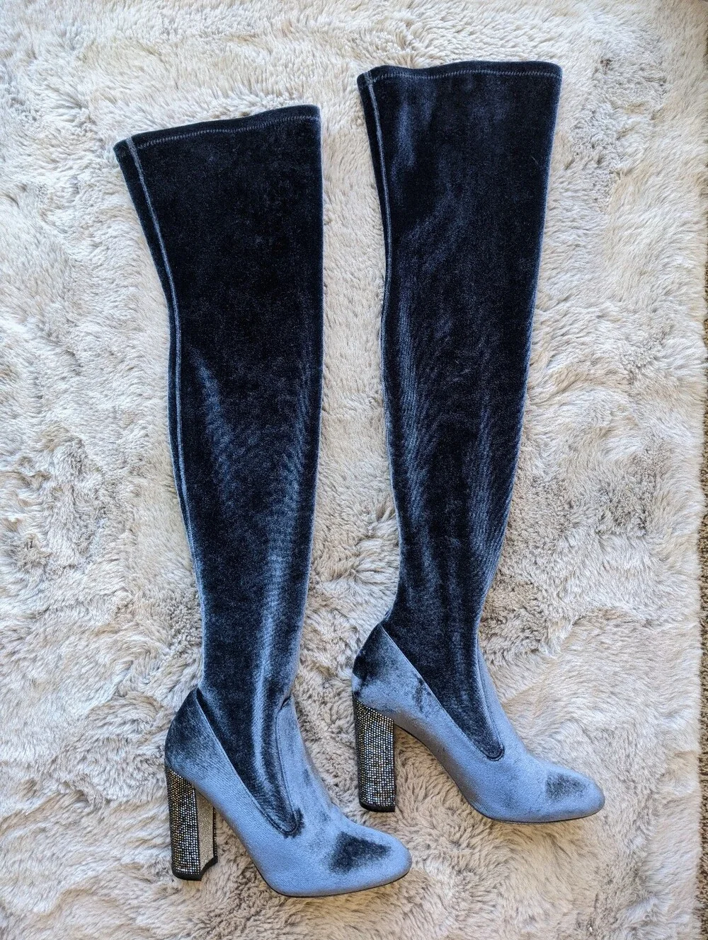 RENE CAOVILLA Swarovski Crystals Over Knee Velvet Boots 39